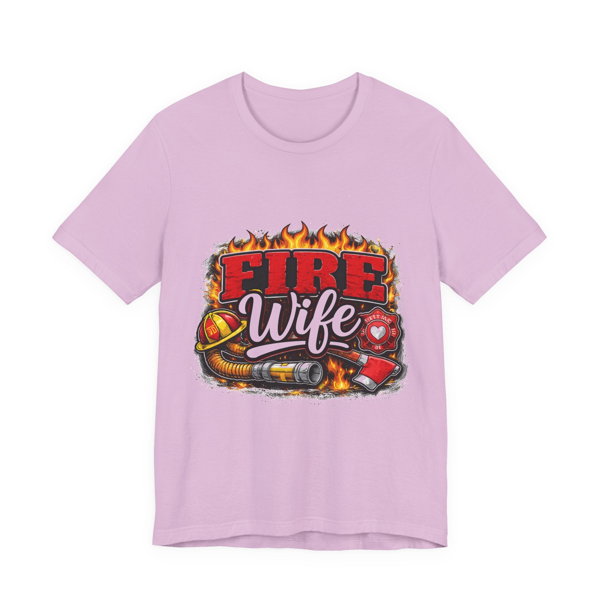 Fire Wife T-Shirt – Firefighter Spouse Tee with Helmet, Hose & Flames