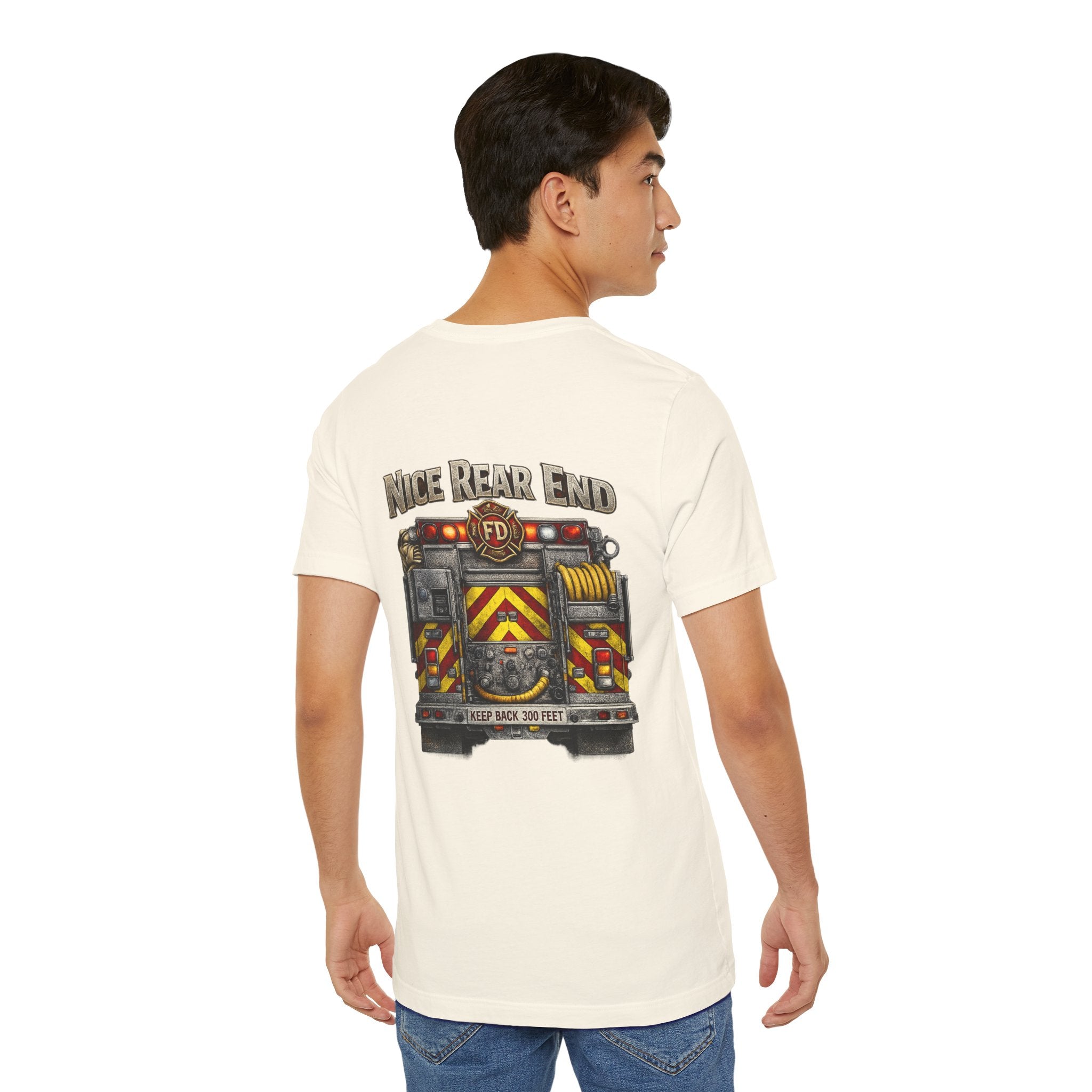 Firefighter Truck T-Shirt — "Nice Rear End" Back Print