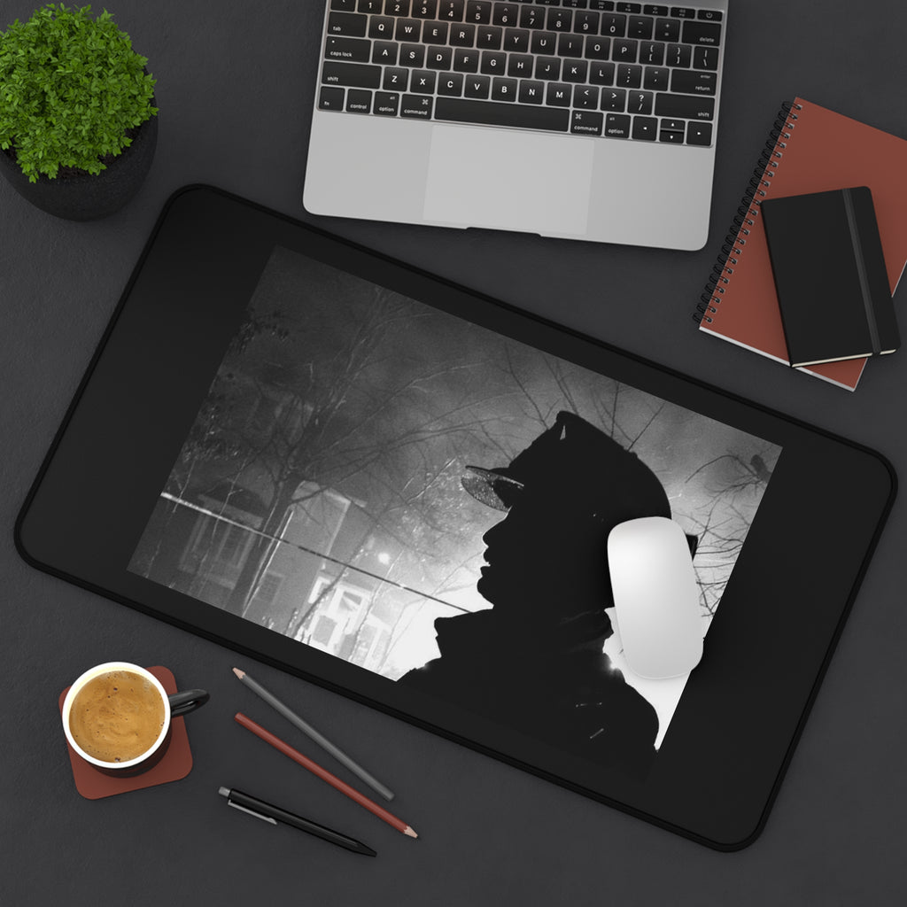 Firefighter Silhouette Desk Mat – Black & White Emergency Hero Mouse Pad