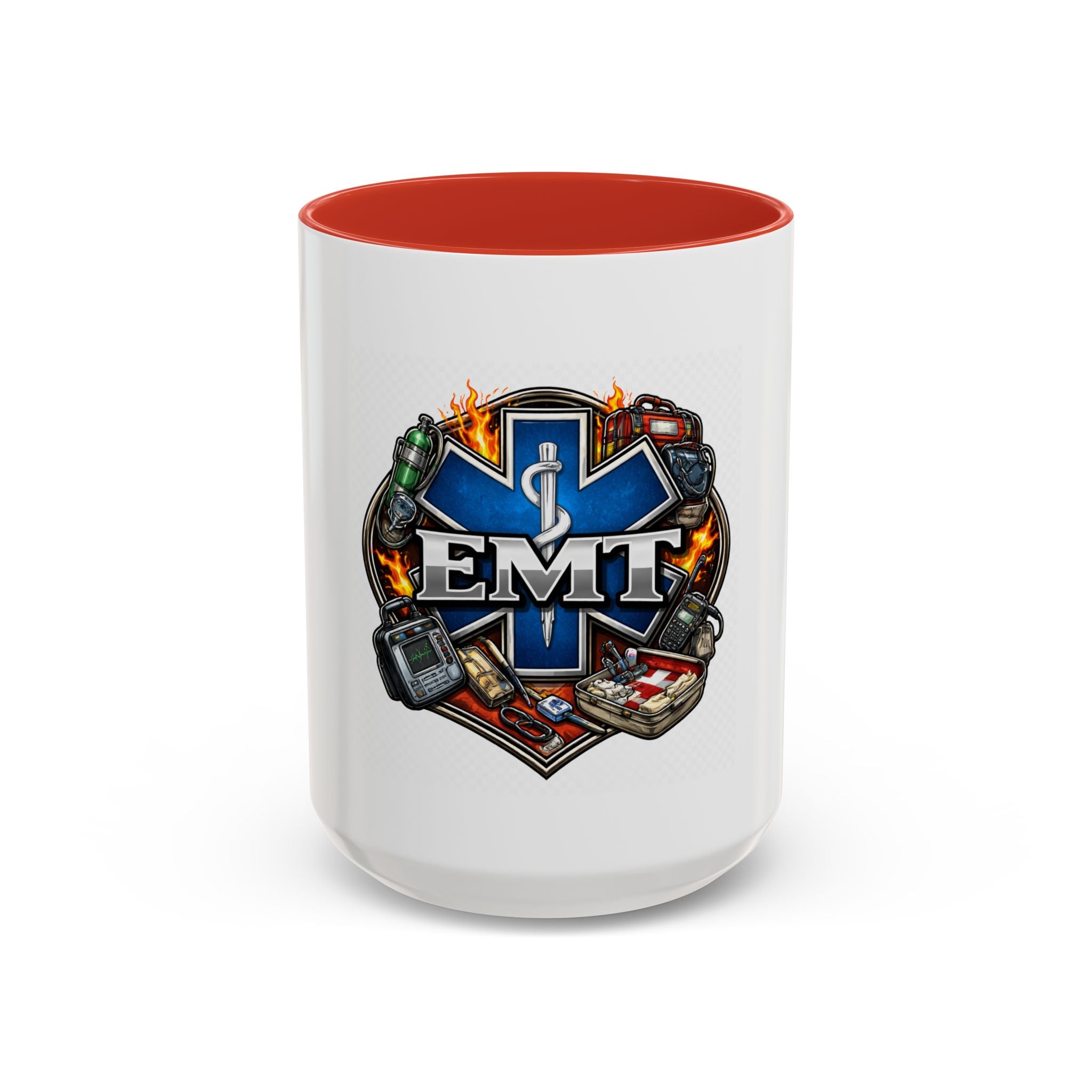EMT Star of Life Accent Coffee Mug – Paramedic Emergency Medical Technician Gift (11/15oz)