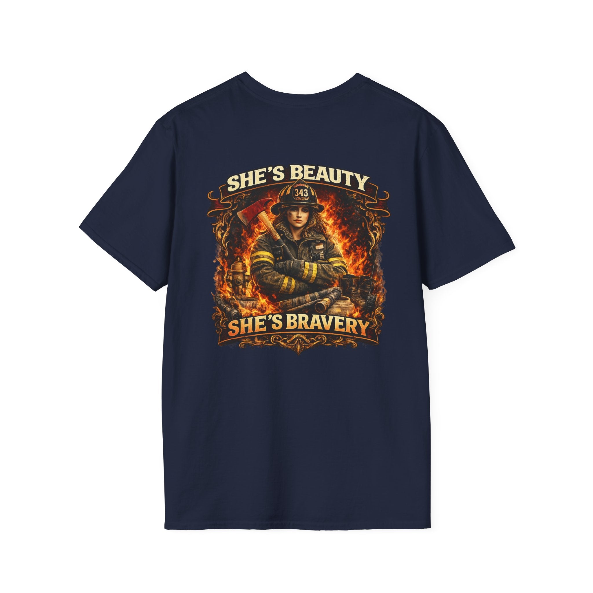 Firefighter T-Shirt – "She's Beauty, She's Bravery" Graphic Tee