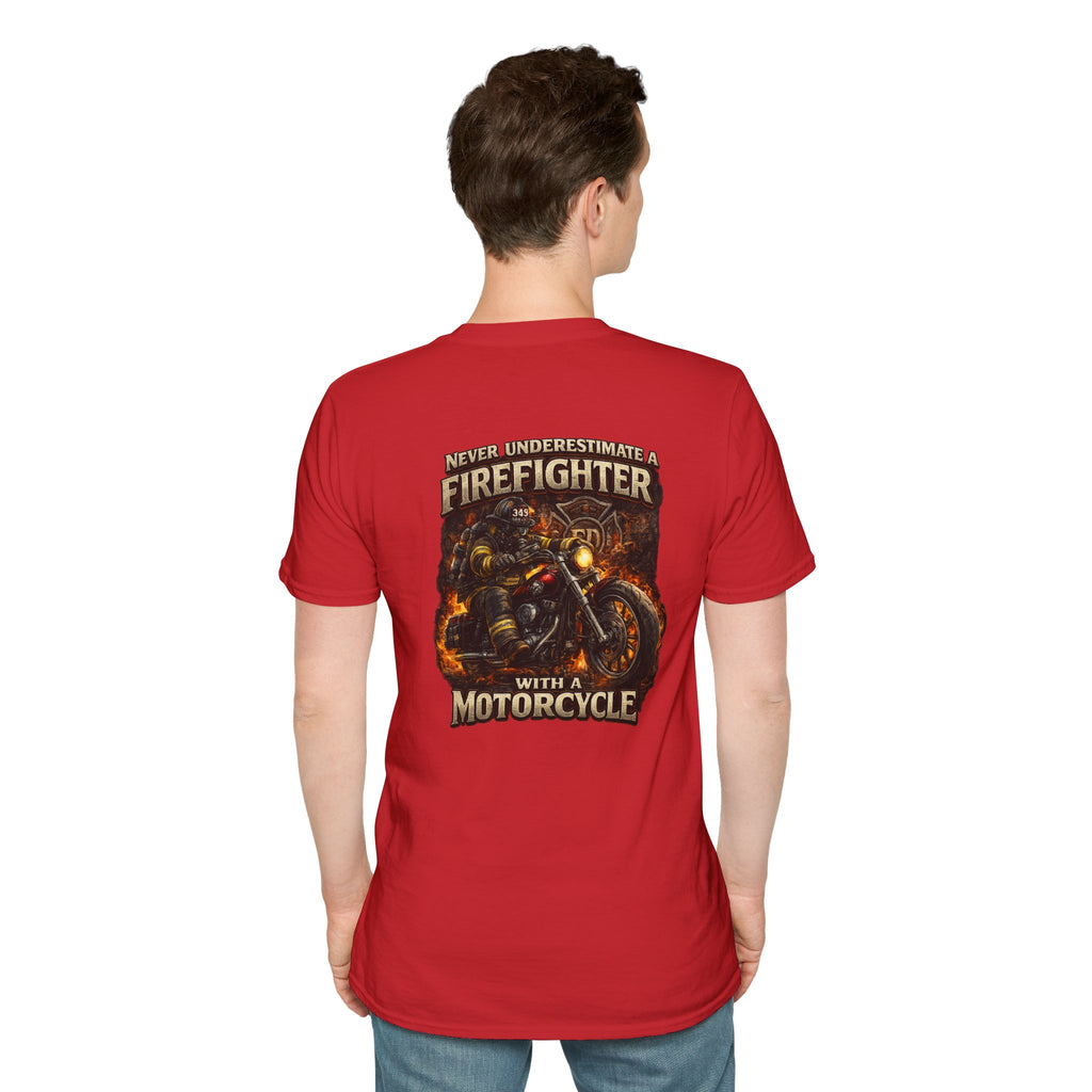 Firefighter Motorcycle T-Shirt — Never Underestimate a Firefighter with a Motorcycle