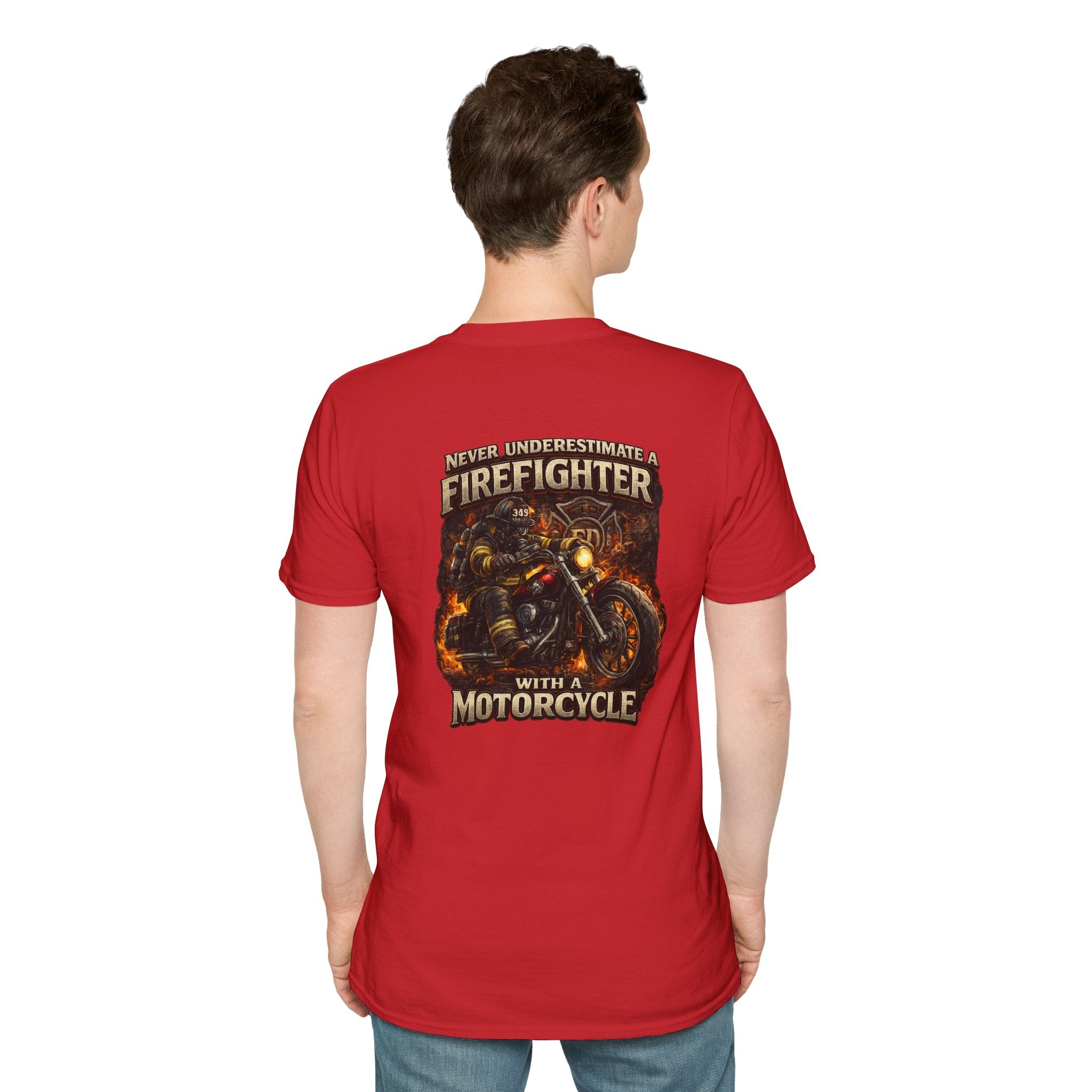 Firefighter Motorcycle T-Shirt — Never Underestimate a Firefighter with a Motorcycle