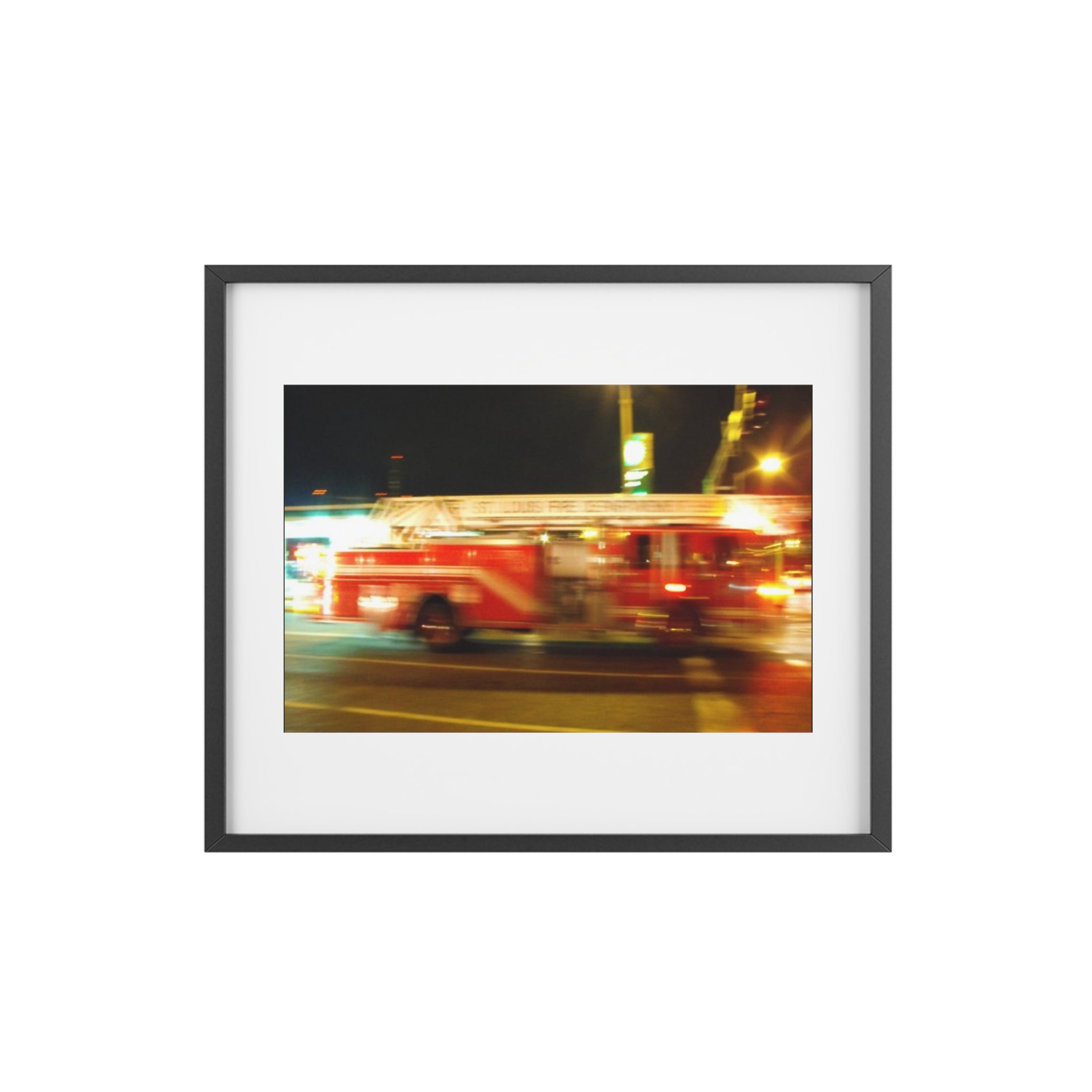 Fire Truck Motion Blur Framed Poster — Matte Photo Print for Home or Office
