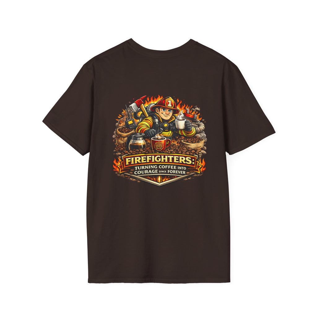 Firefighter Coffee T-Shirt — "Turning Coffee Into Courage" Graphic Tee