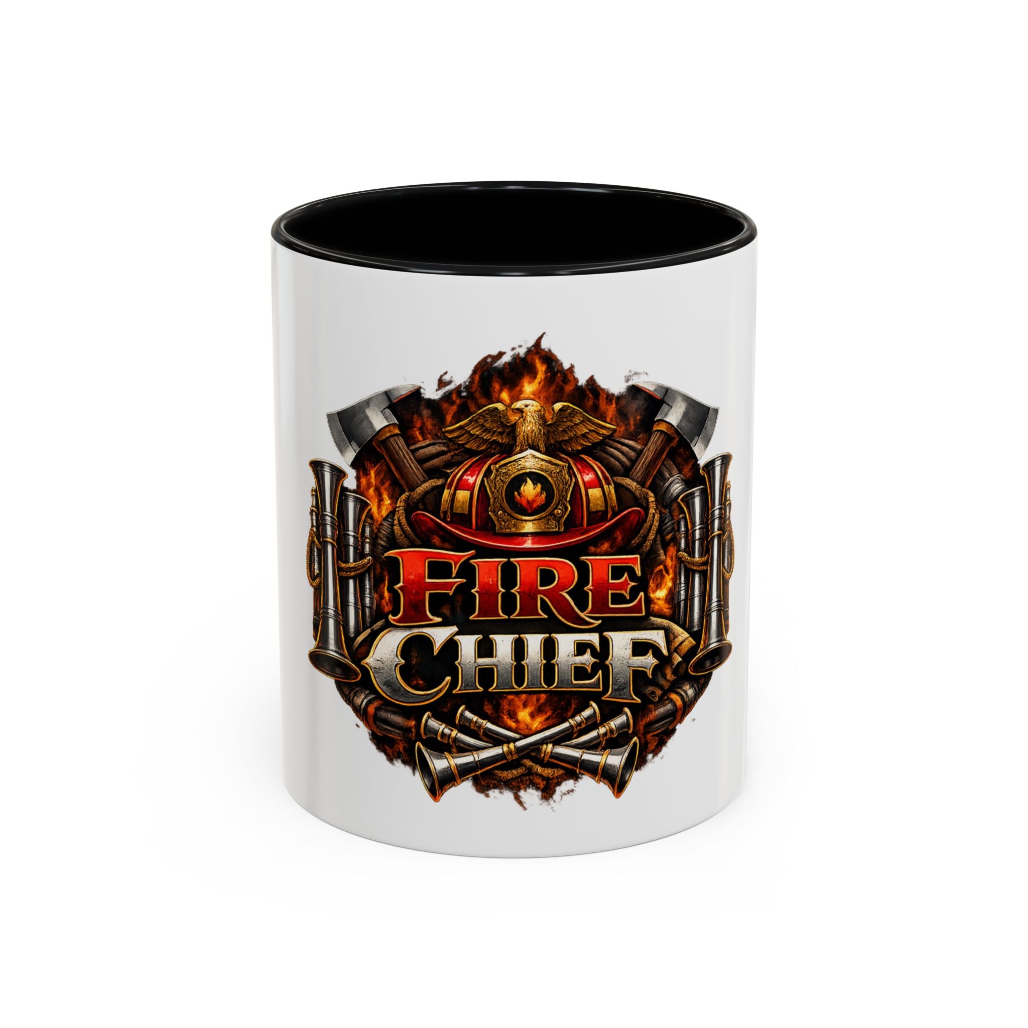 Fire Chief Coffee Mug — Firefighter Badge Emblem Accent Mug (11/15oz)