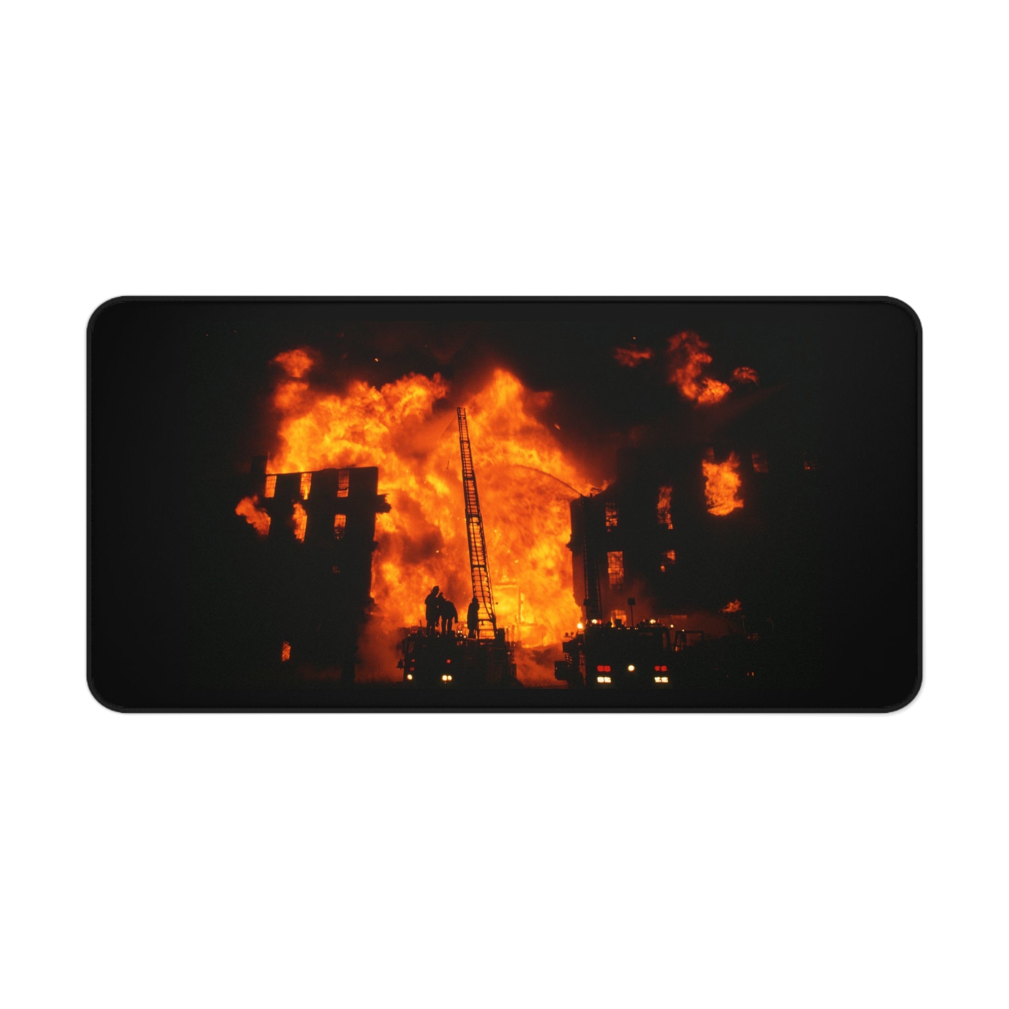 Firefighter Desk Mat – Fiery Urban Blaze Photo Mouse Pad for First Responders & Fire Enthusiasts