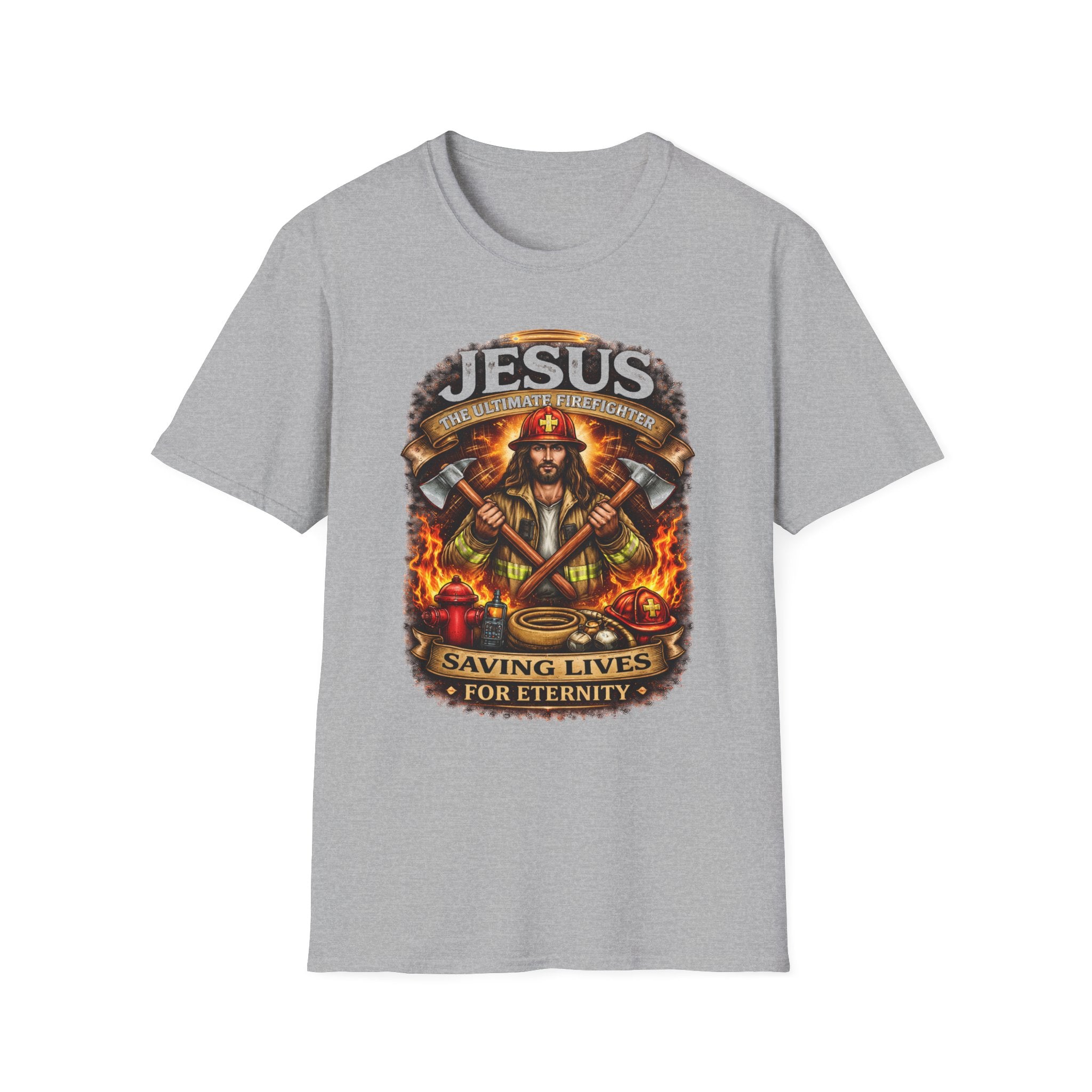 Jesus Firefighter Faith T-Shirt — "Saving Lives for Eternity" Christian Tee