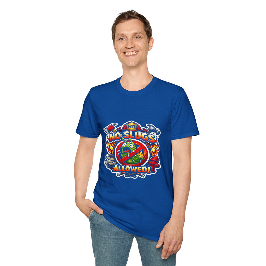 No Slugs Allowed T-Shirt — Firefighter T-Shirt Front Graphic