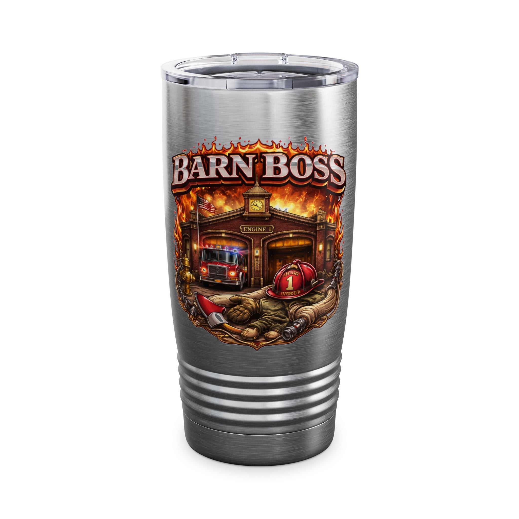 Barn Boss Firefighter 20oz Tumbler – Fire Truck & Helmet Insulated Travel Cup