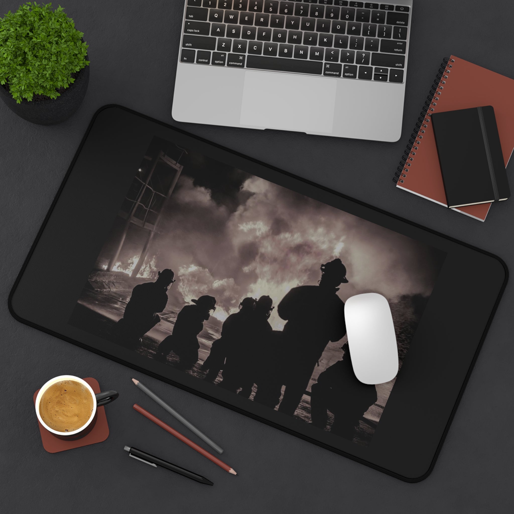 Firefighter Silhouette Desk Mat – Inspirational Fire Rescue Mouse Pad
