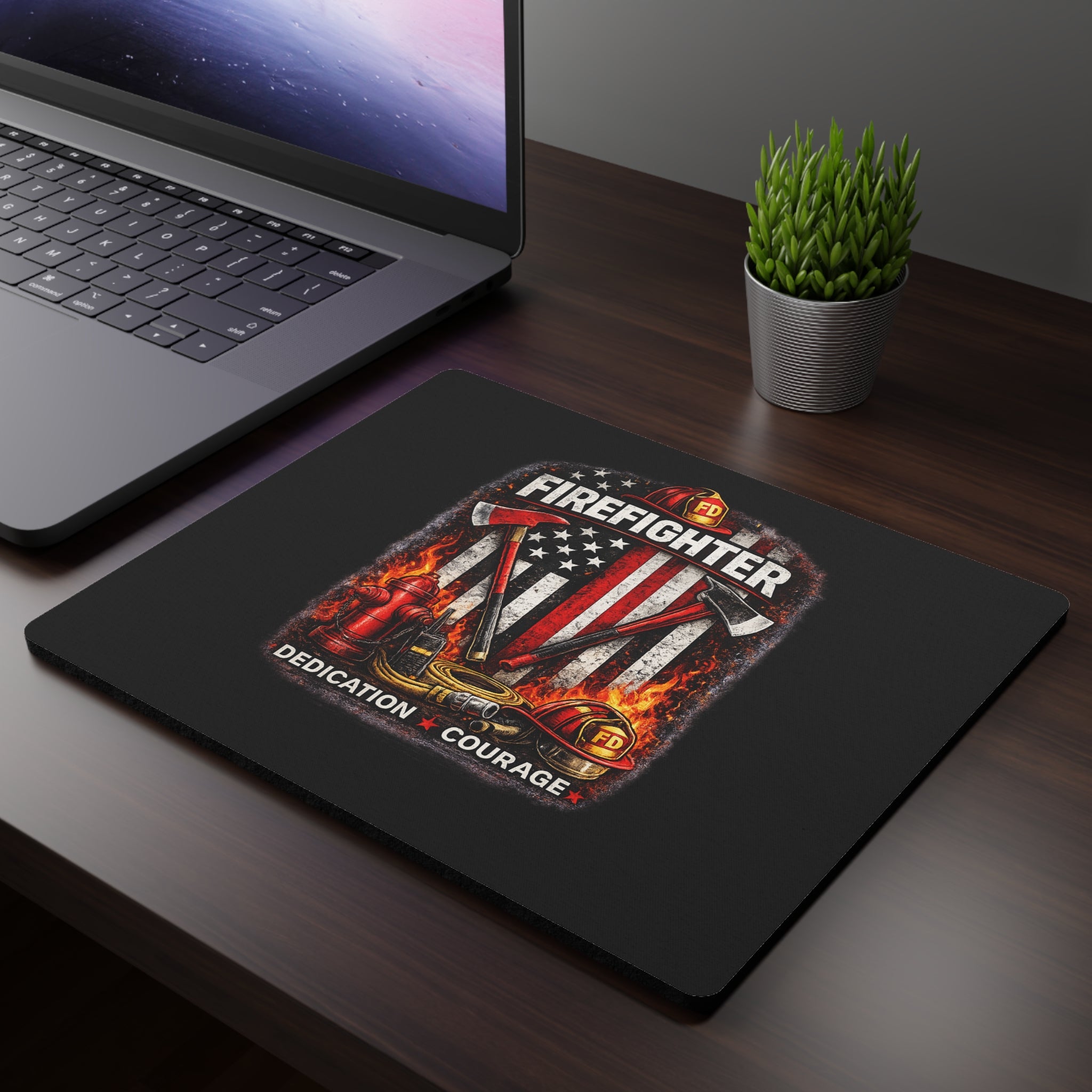Firefighter Mouse Pad — Dedication & Courage Fire Dept