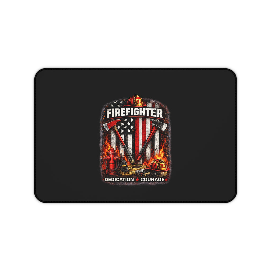 Firefighter Tribute Desk Mat – 'Firefighter: Dedication • Courage' Patriotic Flame Design