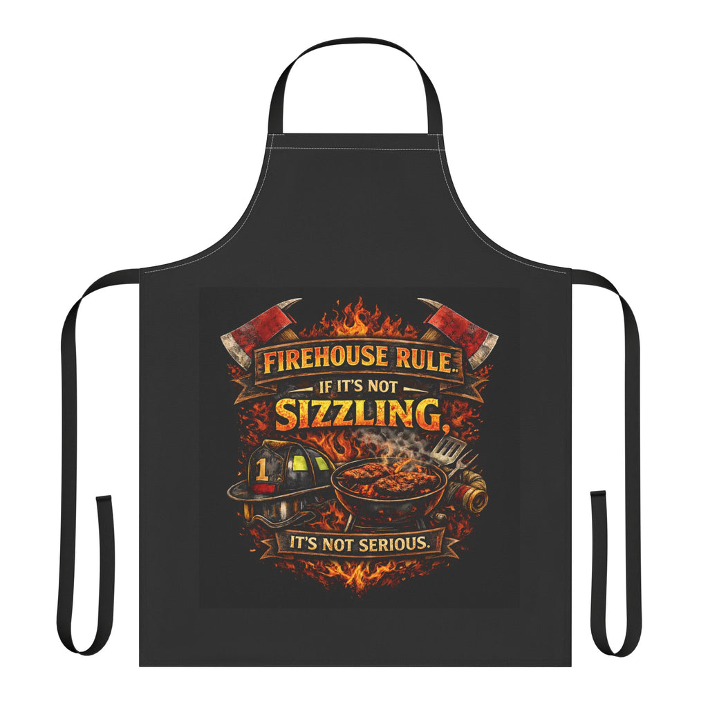 Firehouse Rule Sizzling Apron — Firefighter Grill BBQ Chef Gift