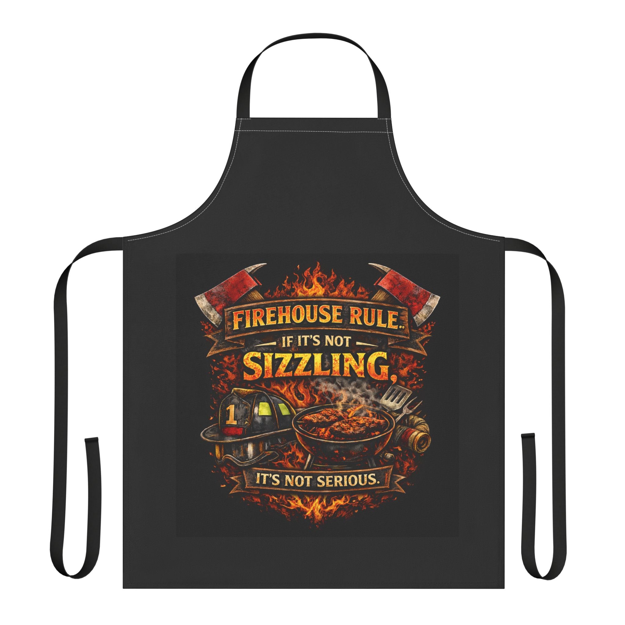 Firehouse Rule Sizzling Apron — Firefighter Grill BBQ Chef Gift