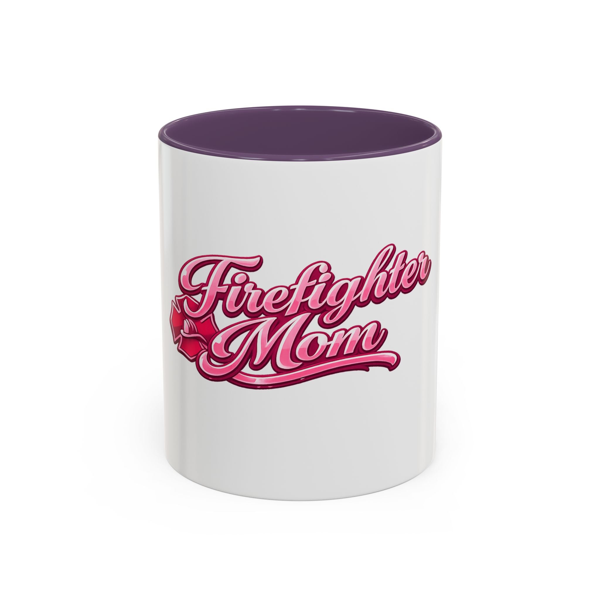 Firefighter Mom Accent Coffee Mug — Pink Script Tribute (11/15 oz)