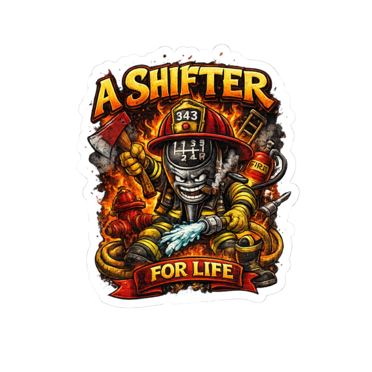 Kiss-Cut Sticker — "A Shifter For Life" Firefighter Skull Design