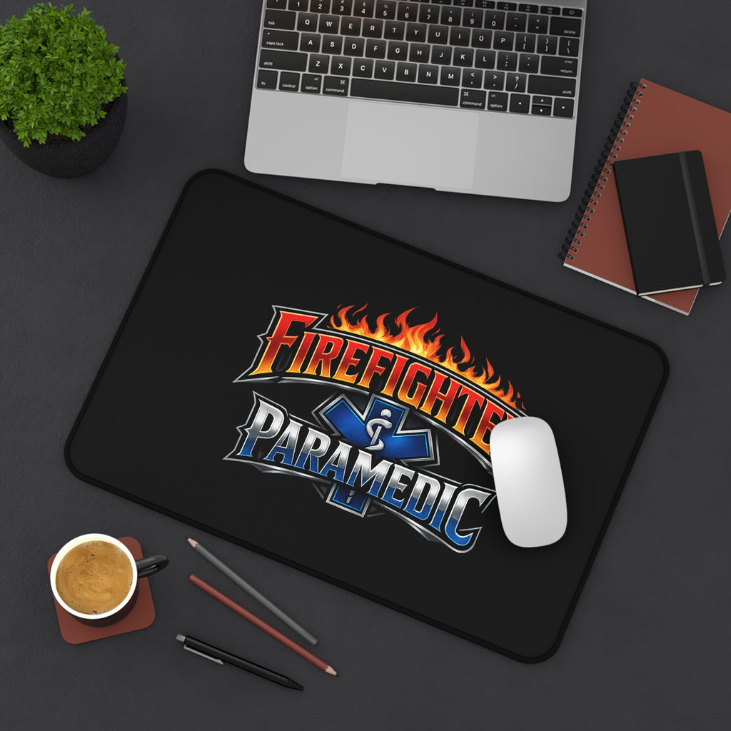 Firefighter Paramedic Desk Mat — Flame Logo Gaming & Work Mouse Pad