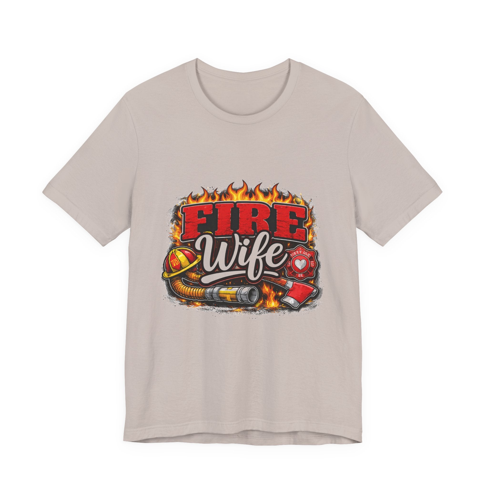 Fire Wife T-Shirt — Firefighter Spouse Tee with Helmet & Hose Design