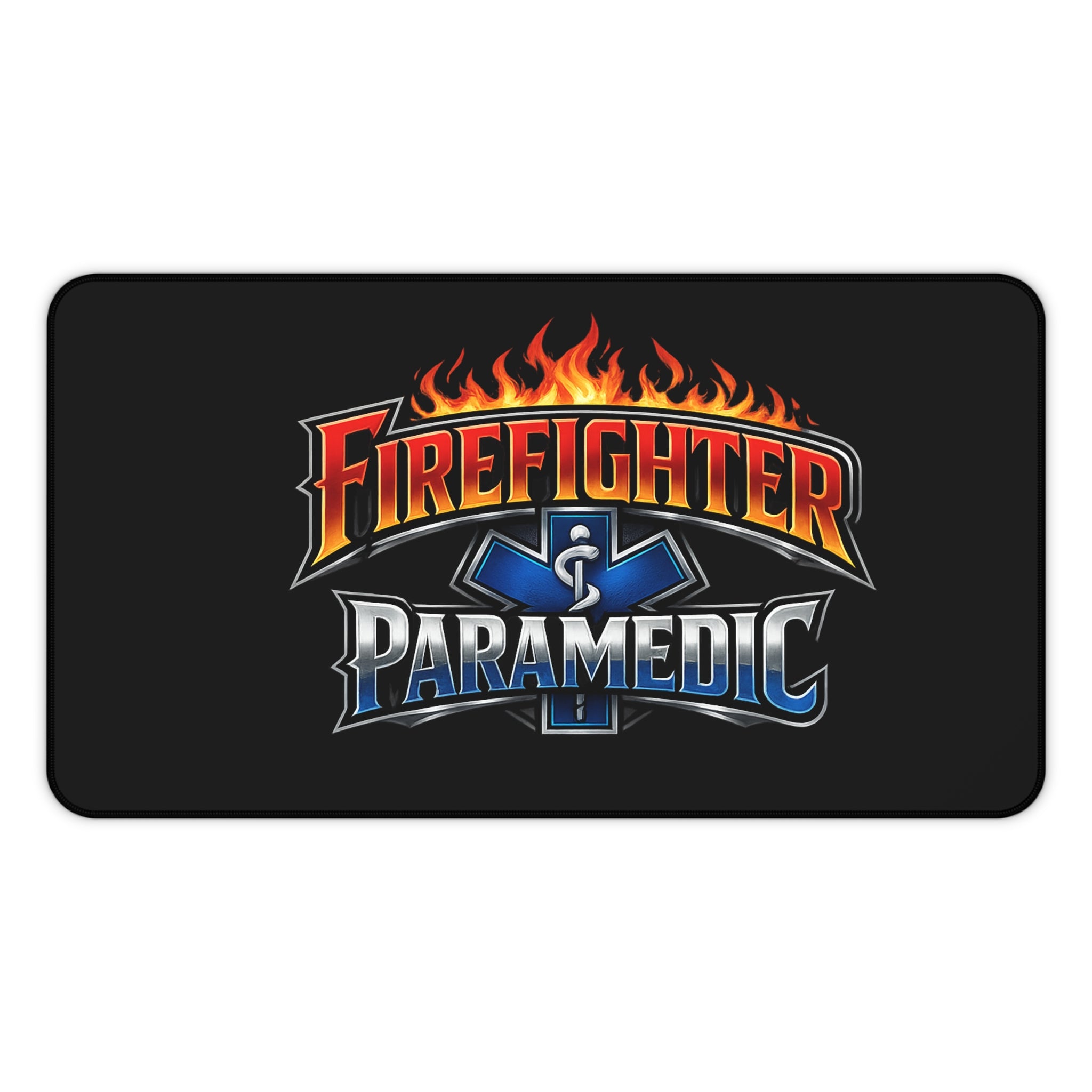 Firefighter Paramedic Desk Mat — Flame Logo Gaming & Work Mouse Pad