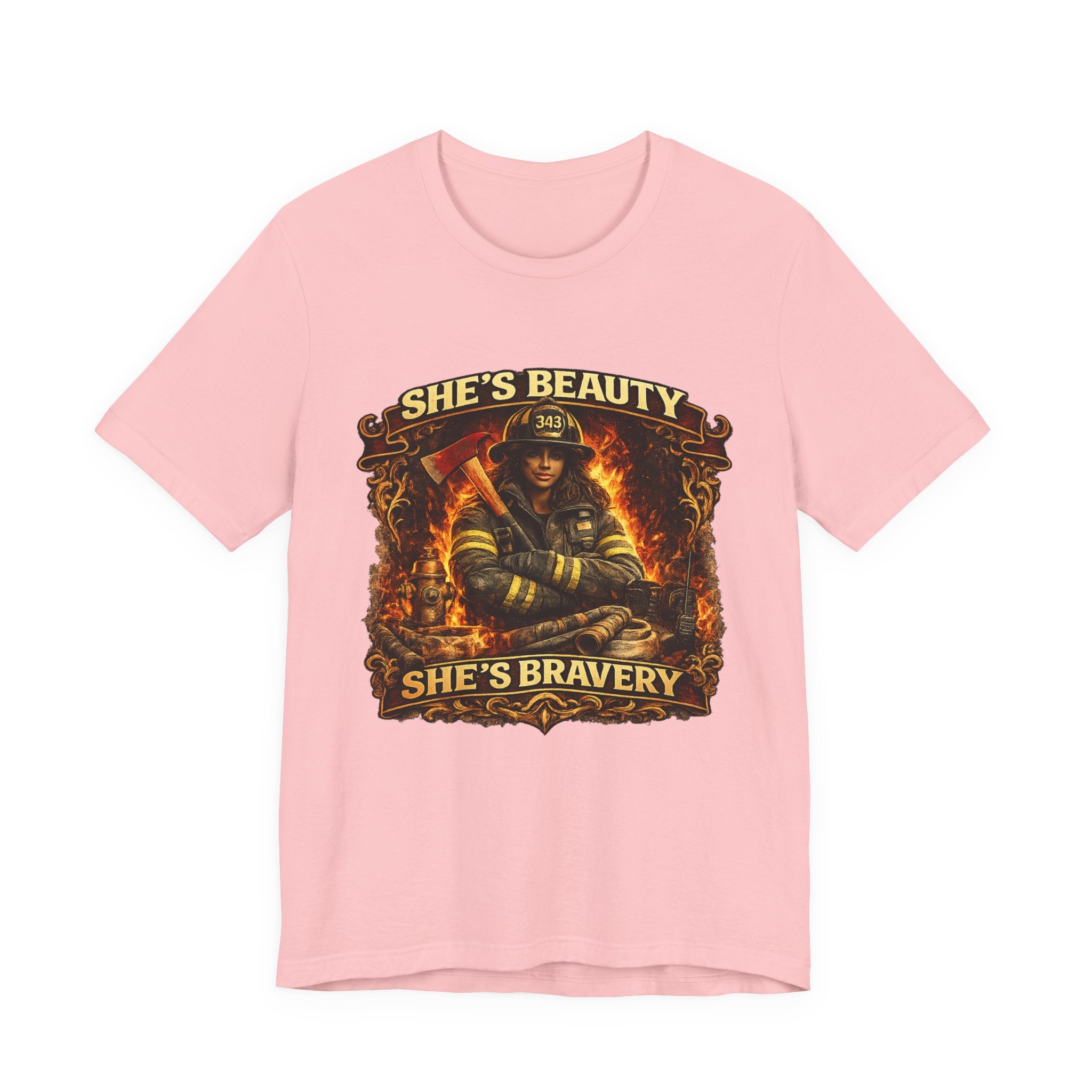 Firefighter Woman Tee - "She's Beauty, She's Bravery" Graphic T-Shirt