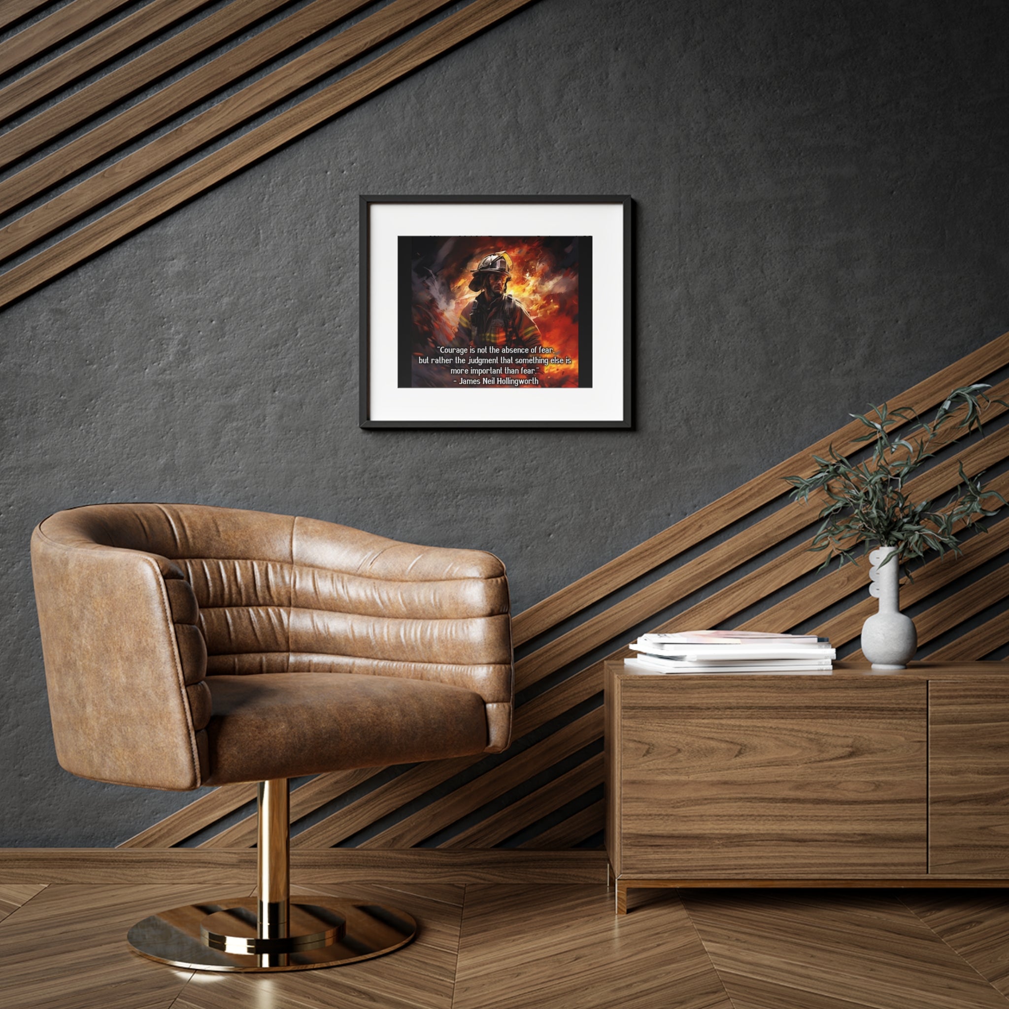 Firefighter Courage Framed Poster — "Courage is not the absence of fear" Matte Print