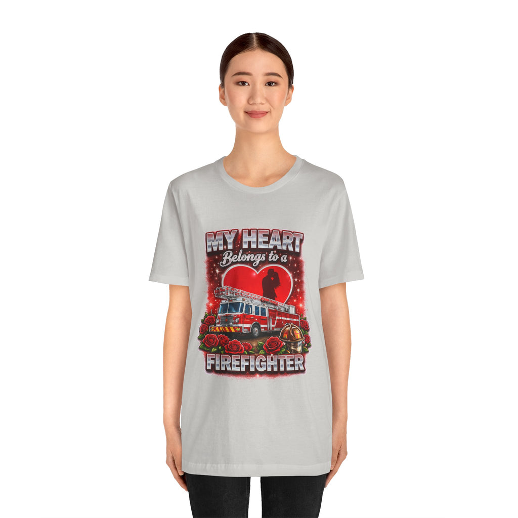 "My Heart Belongs to a Firefighter"  Firefighter Wife T-Shirt