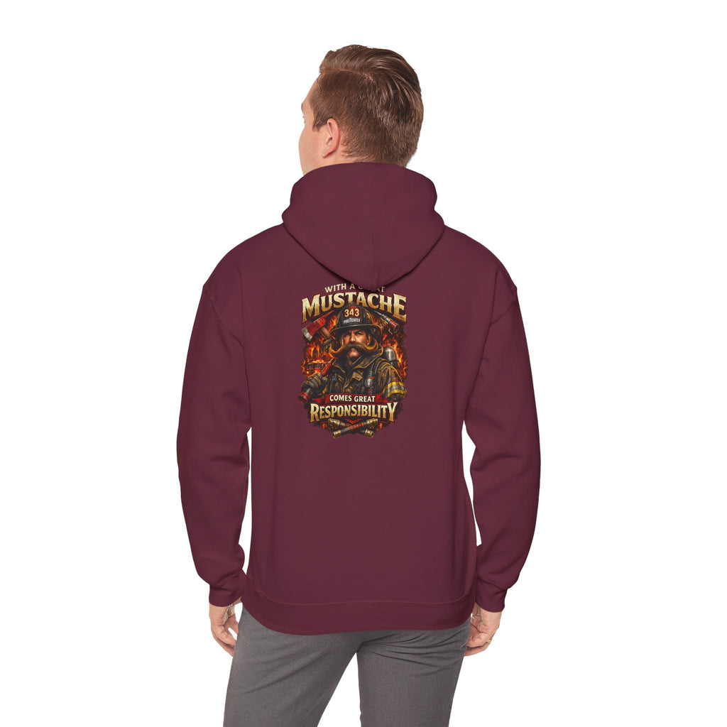 Hoodie - 'Mustache and Responsibility' Vintage Biker Fire Graphic Hooded Sweatshirt
