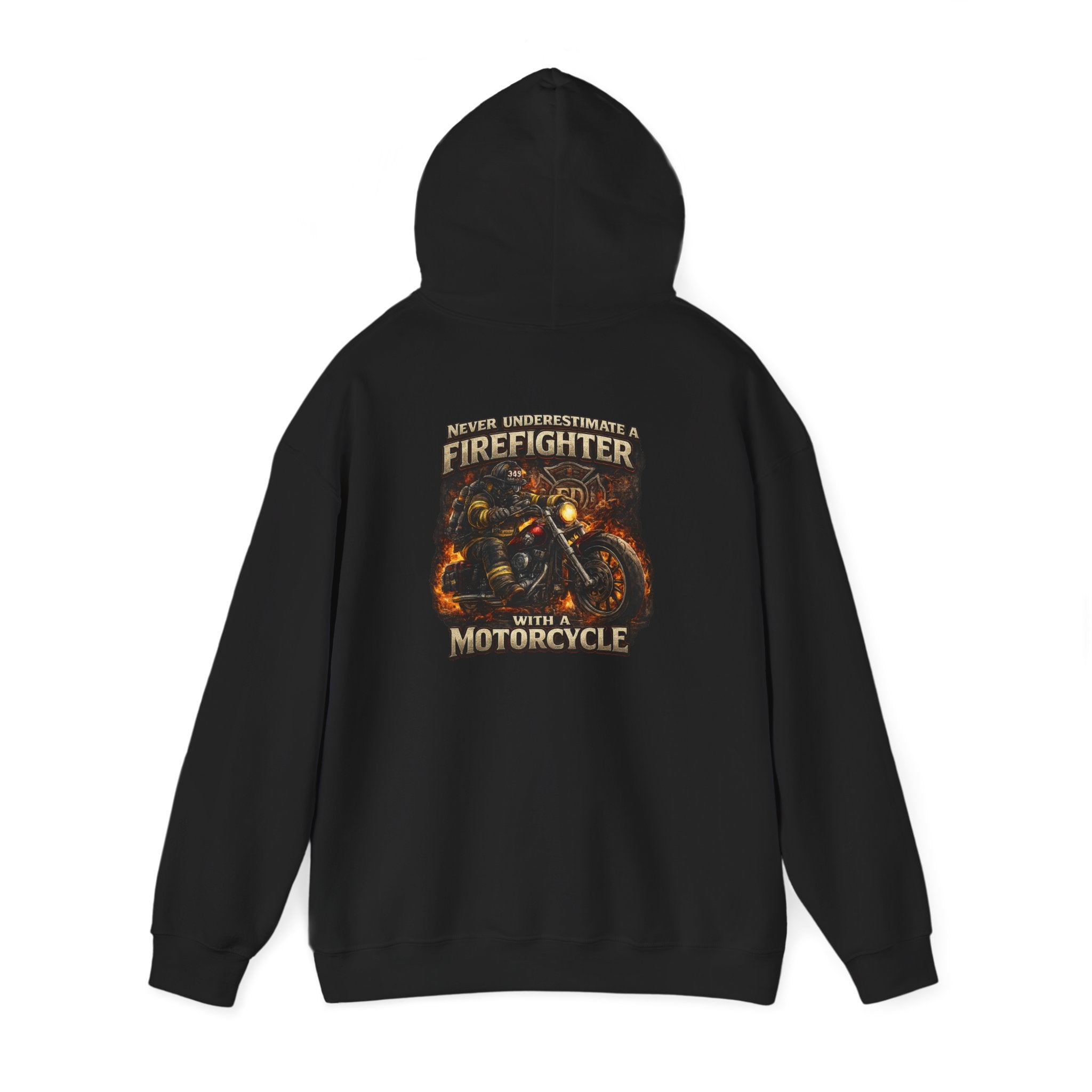 Firefighter Motorcycle Hoodie - "Never Underestimate a Firefighter with a Motorcycle" Graphic Pullover