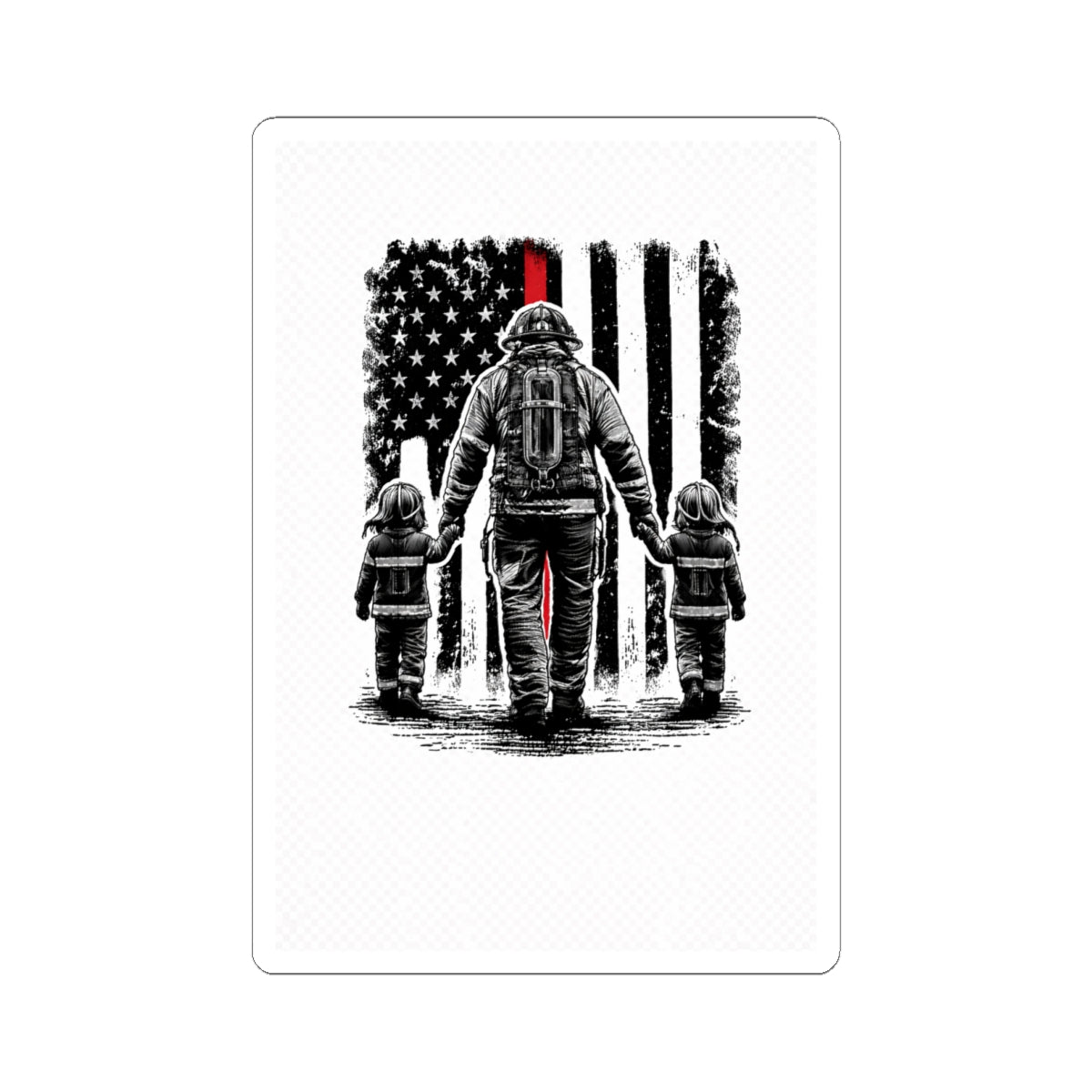 First Responder Father & Kids Sticker — Thin Red Line Flag Kiss-Cut Sticker