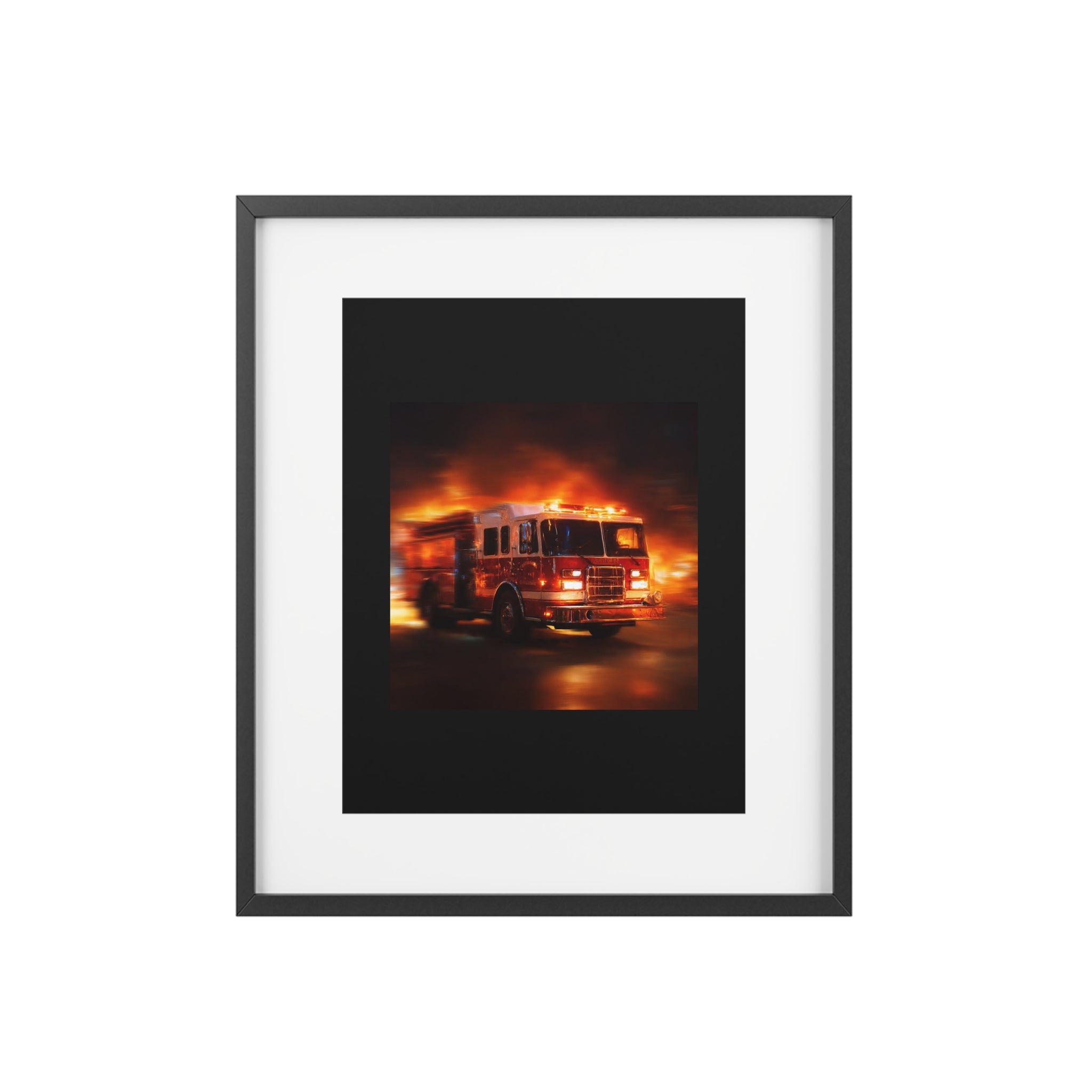 Firefighter Fire Truck Framed Poster — Matte Wall Art for Firehouse & Home
