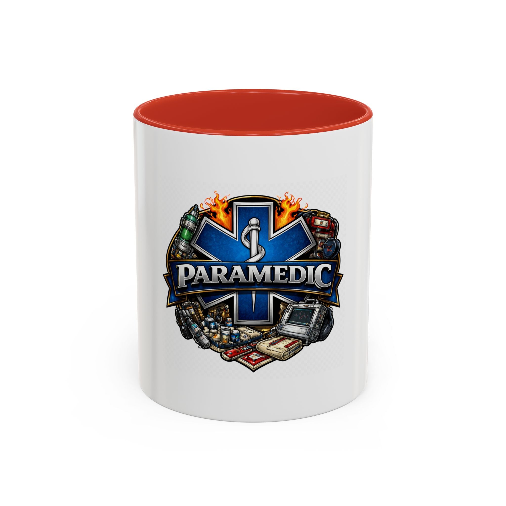Paramedic Emblem Accent Coffee Mug — EMS Star of Life Design
