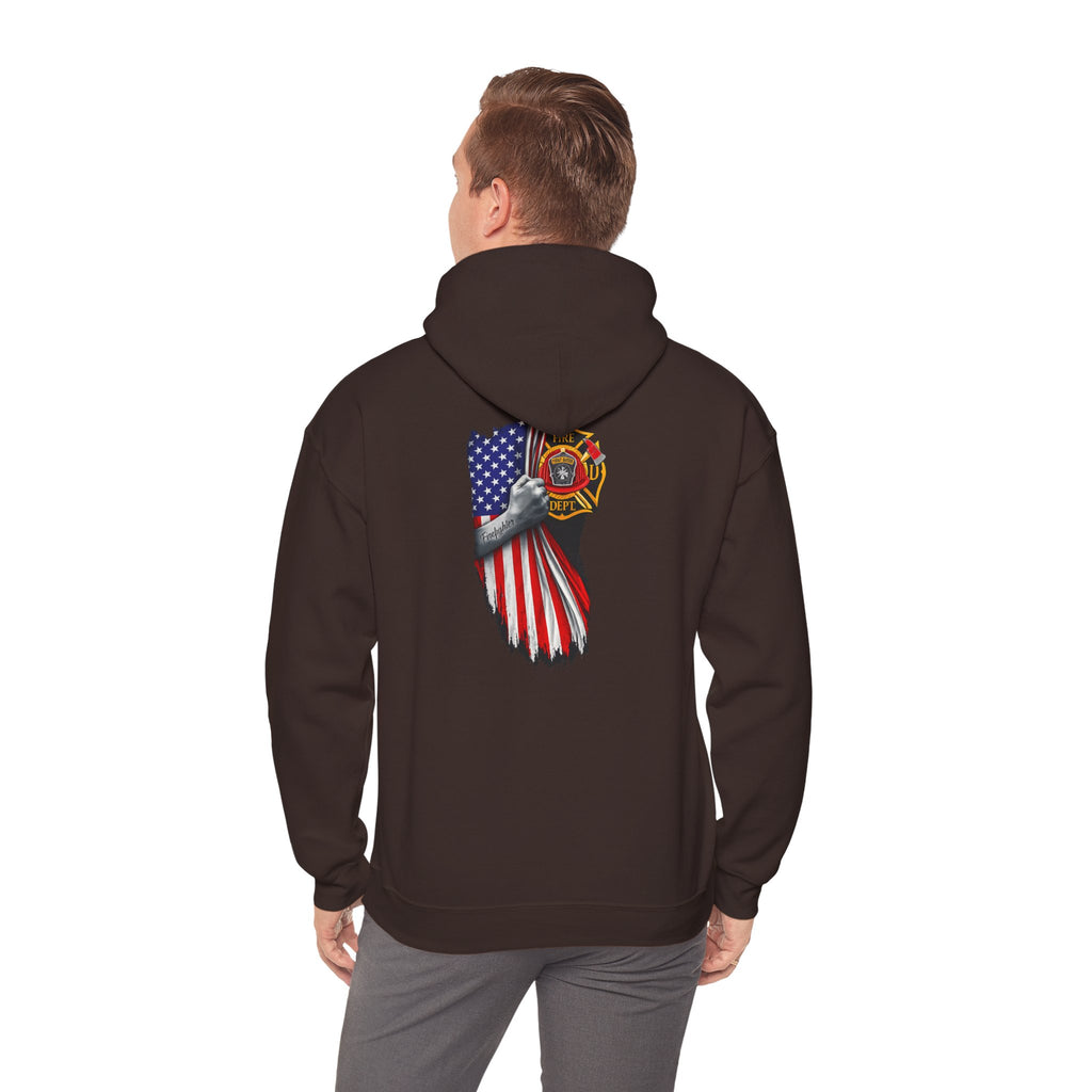 Patriotic Eagle Hoodie with American Flag and Firefighter Badge - 4th of July Memorial Pullover