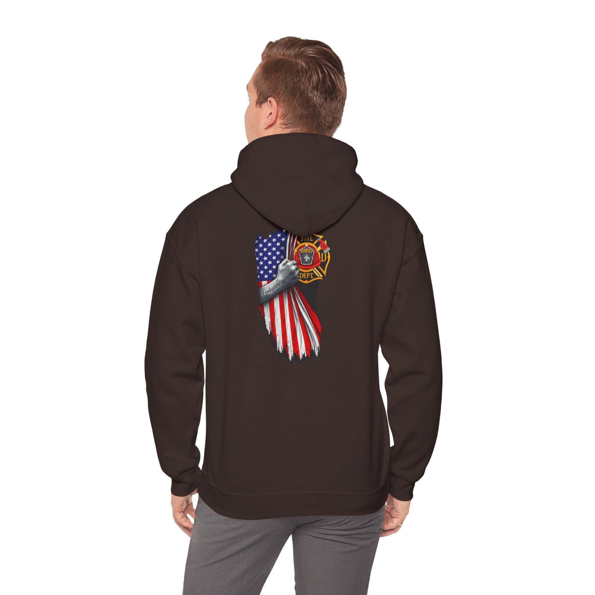 Patriotic Eagle Hoodie with American Flag and Firefighter Badge - 4th of July Memorial Pullover