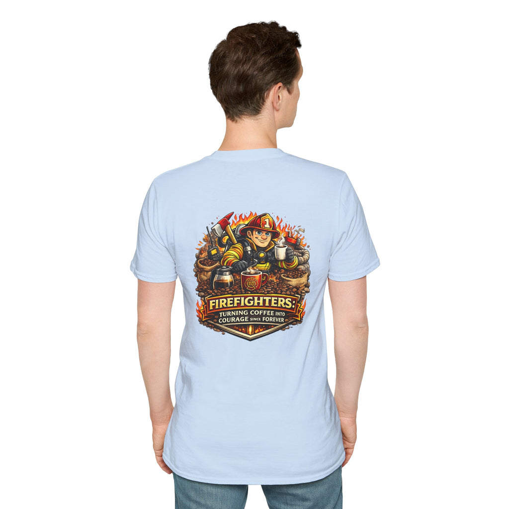 Firefighter Coffee T-Shirt — "Turning Coffee Into Courage" Graphic Tee