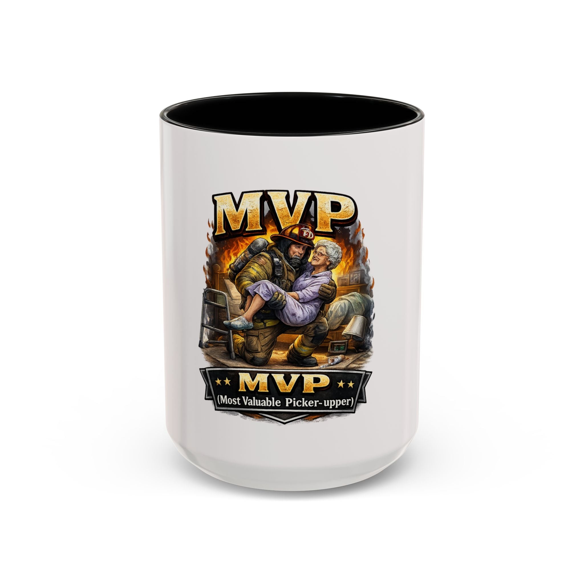 Firefighter Coffee Cup "MVP Most Valuable Picker-upper" Accent Coffee Mug (11, 15oz)
