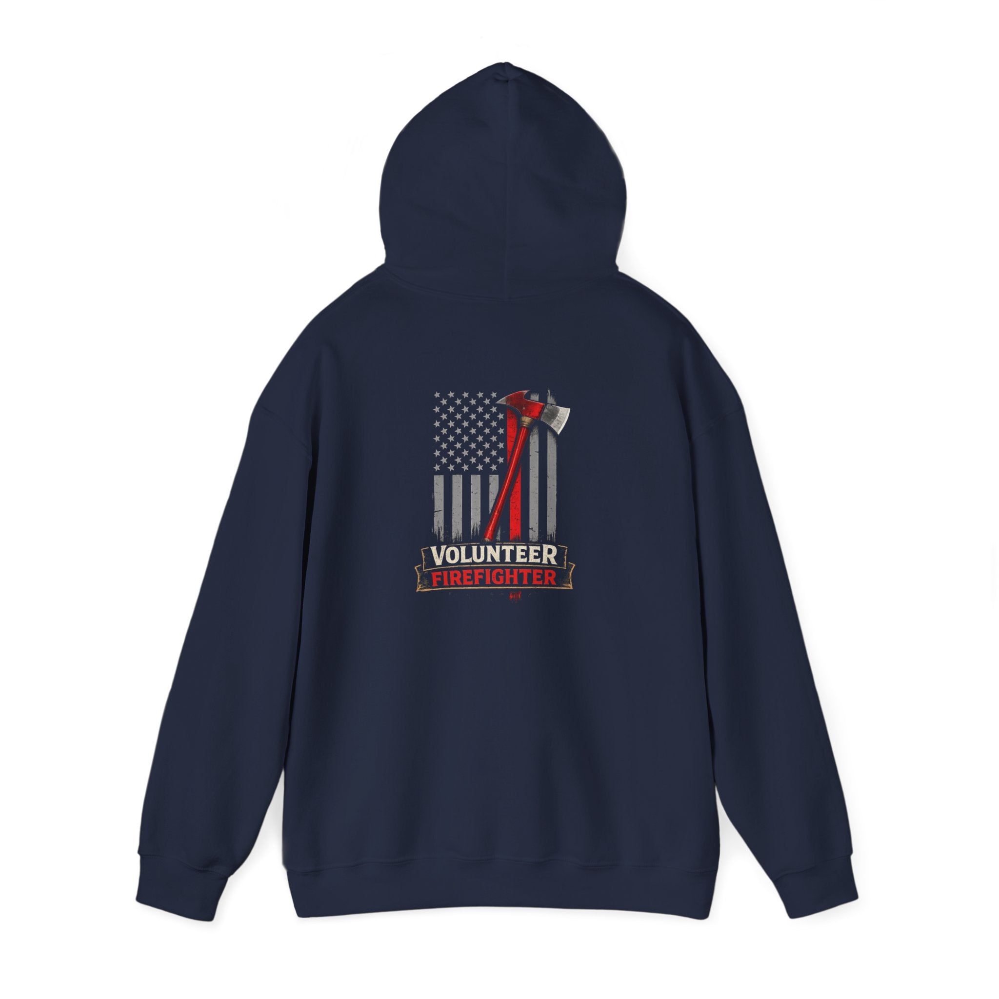 Volunteer Firefighter Hoodie - American Flag Axe Back Graphic