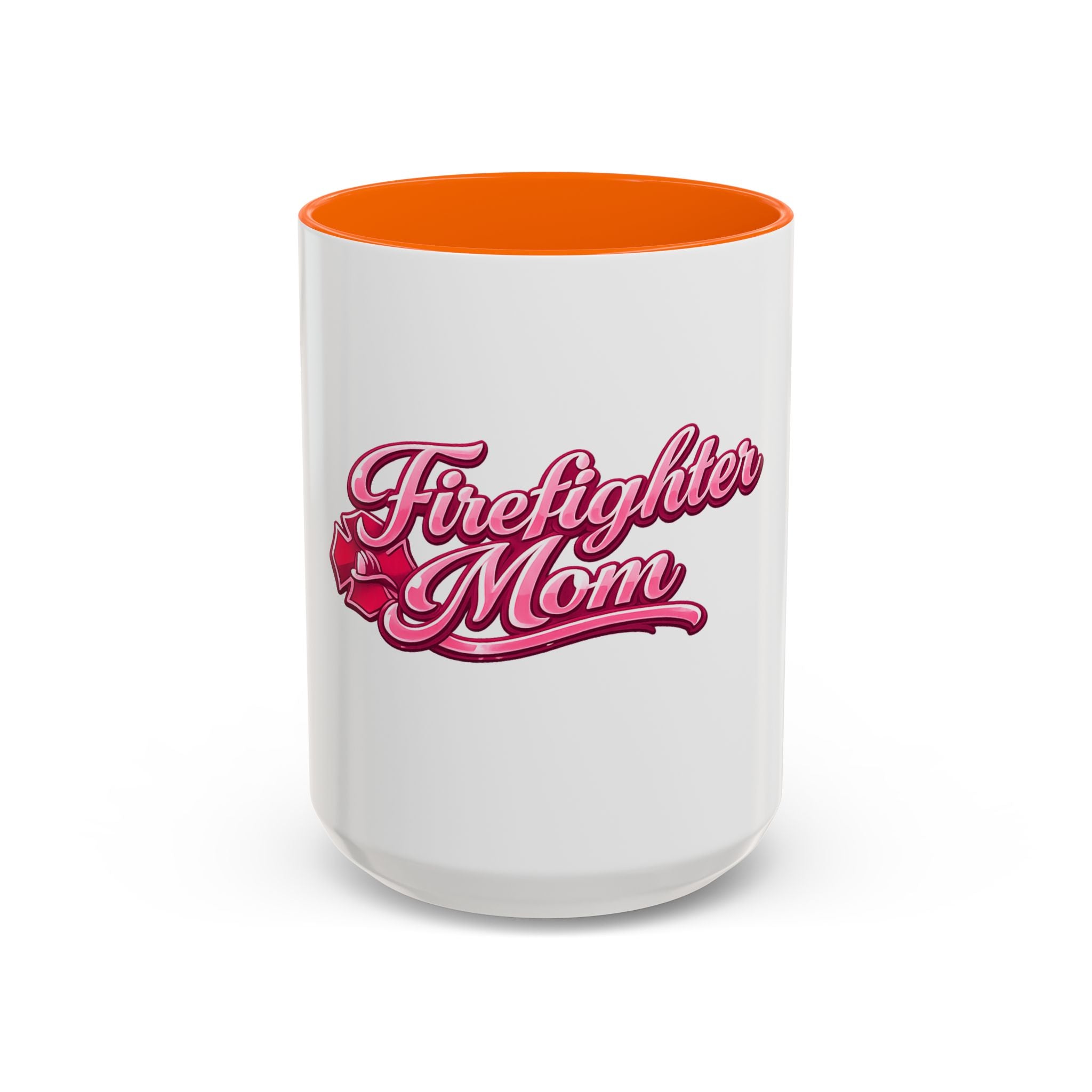 Firefighter Mom Accent Coffee Mug — Pink Script Tribute (11/15 oz)