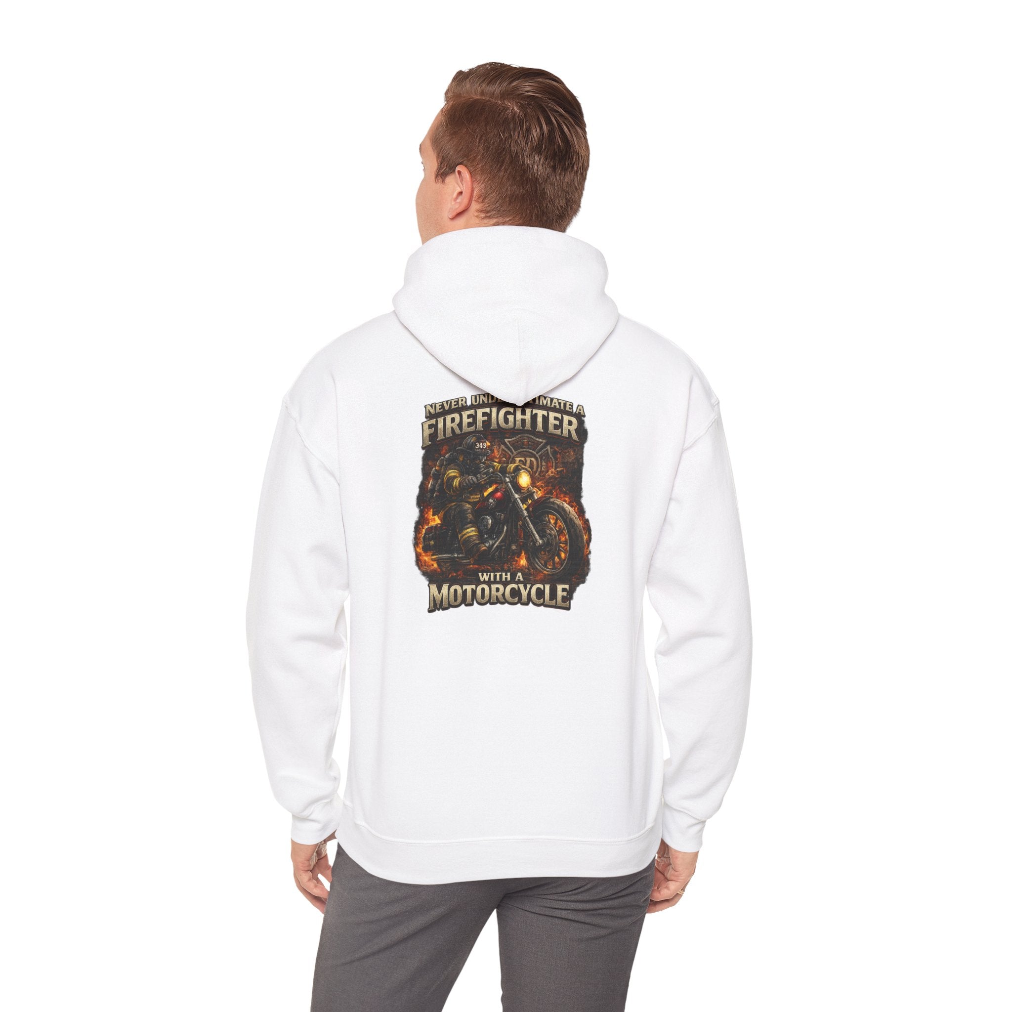 Firefighter Motorcycle Hoodie - "Never Underestimate a Firefighter with a Motorcycle" Graphic Pullover