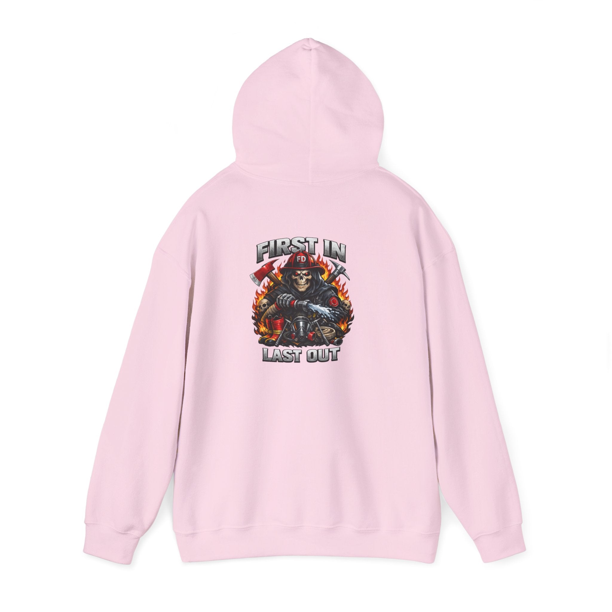 Fireman Skull Hoodie - "Fire In, Last Out" Firefighter Pullover