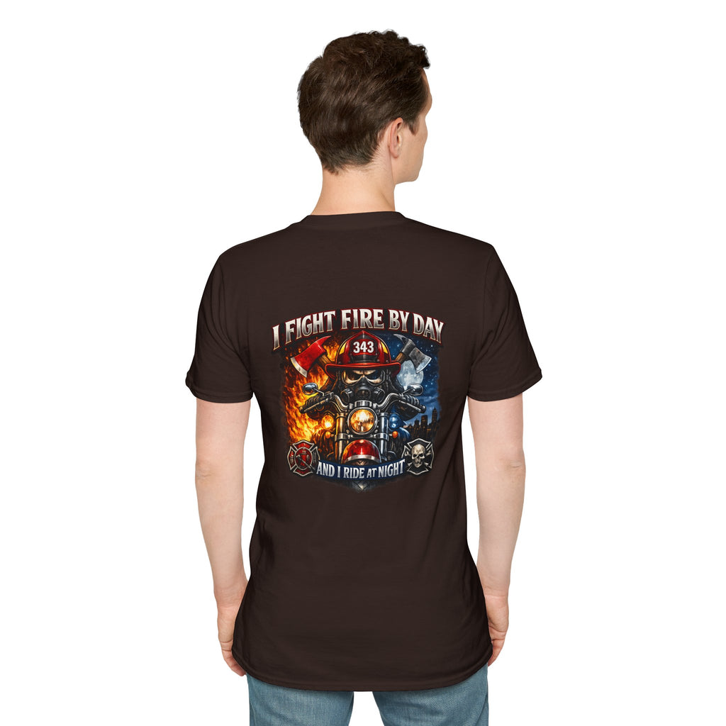 Firefighter T-Shirt — "I Fight Fire By Day and I Ride At Night" Graphic Tee
