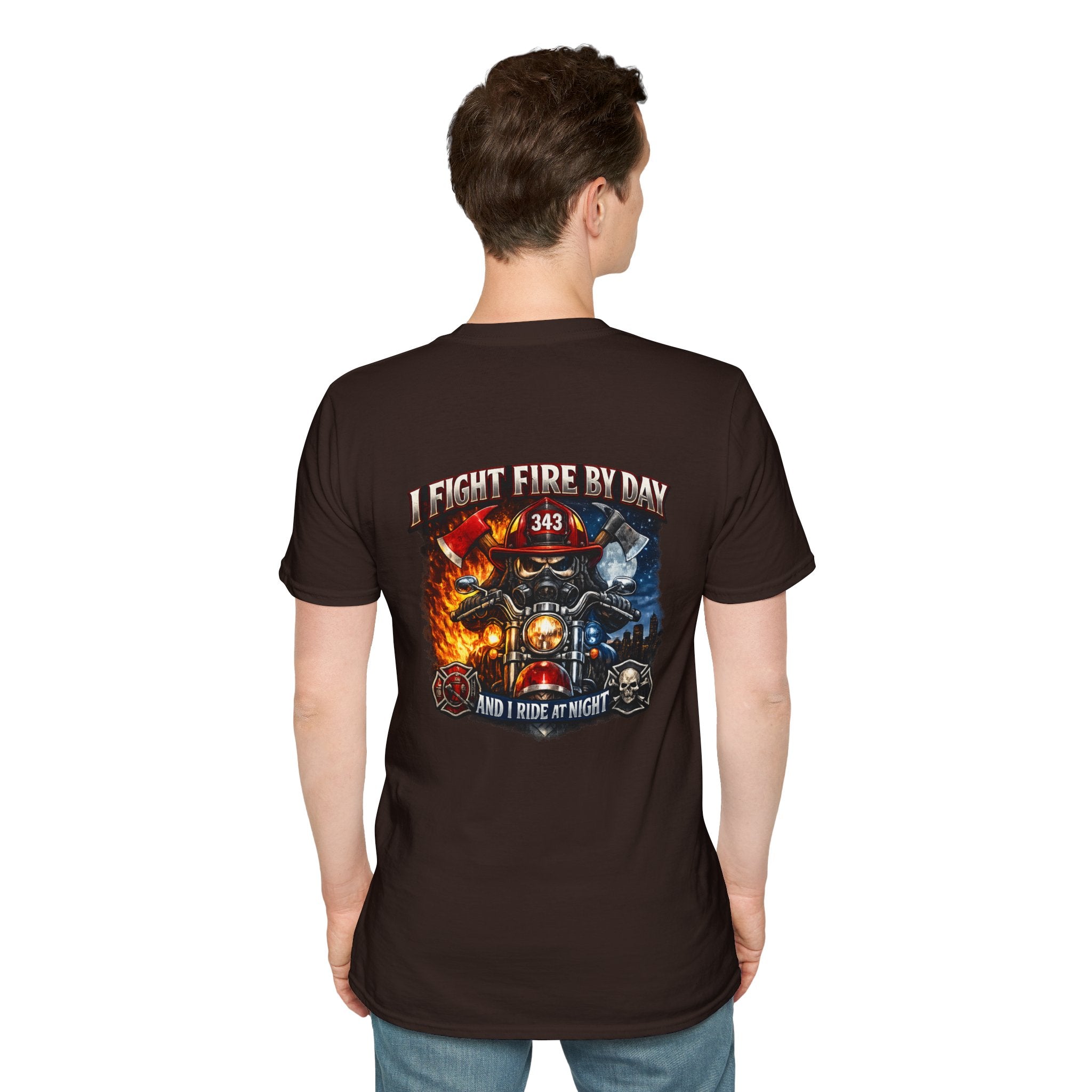 Firefighter T-Shirt — "I Fight Fire By Day and I Ride At Night" Graphic Tee