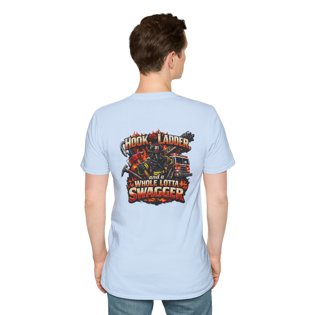 Firefighter T-Shirt — "Hook, Ladder and a Whole Lotta Swagger" Graphic Tee