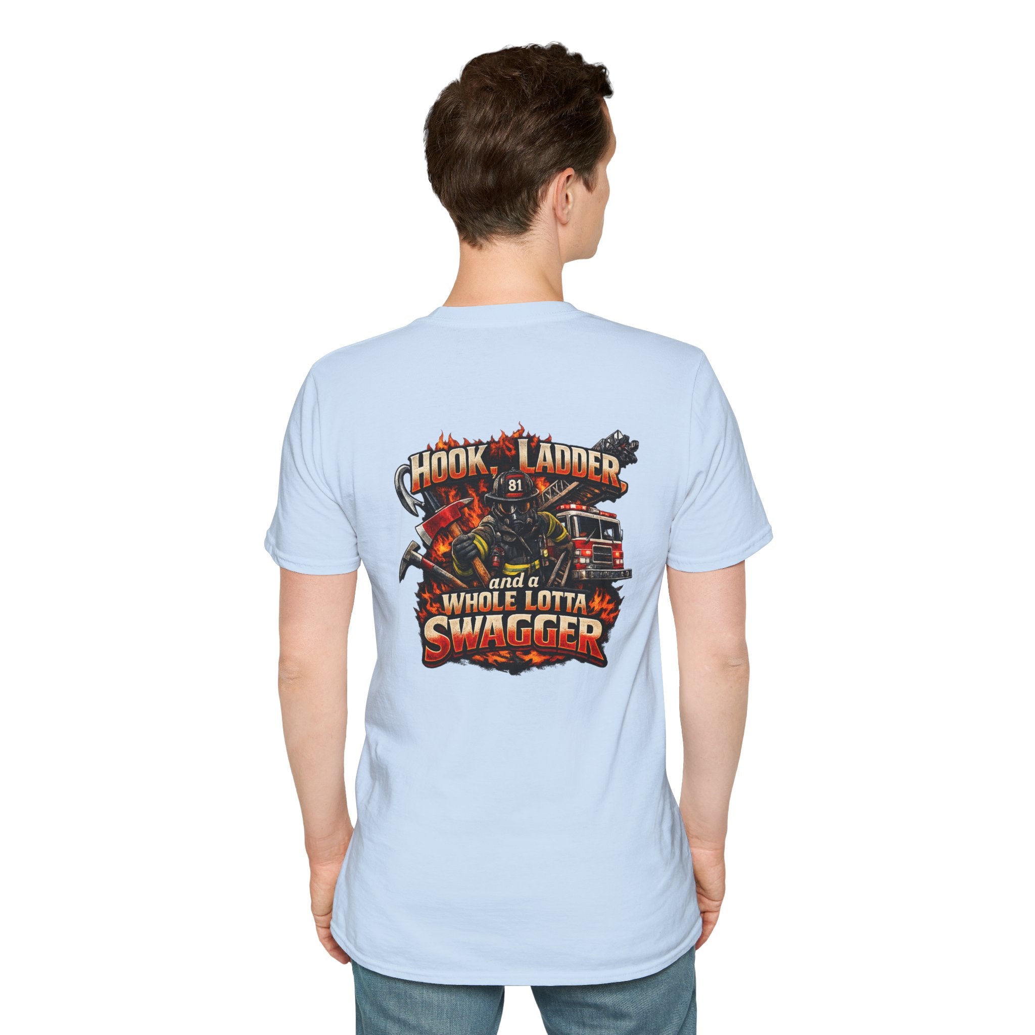 Firefighter T-Shirt — "Hook, Ladder and a Whole Lotta Swagger" Graphic Tee