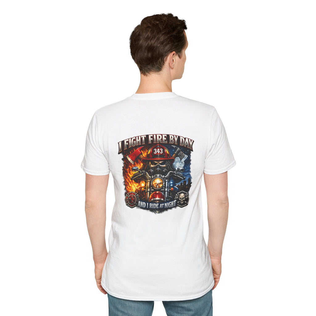 Firefighter T-Shirt — "I Fight Fire By Day and I Ride At Night" Graphic Tee