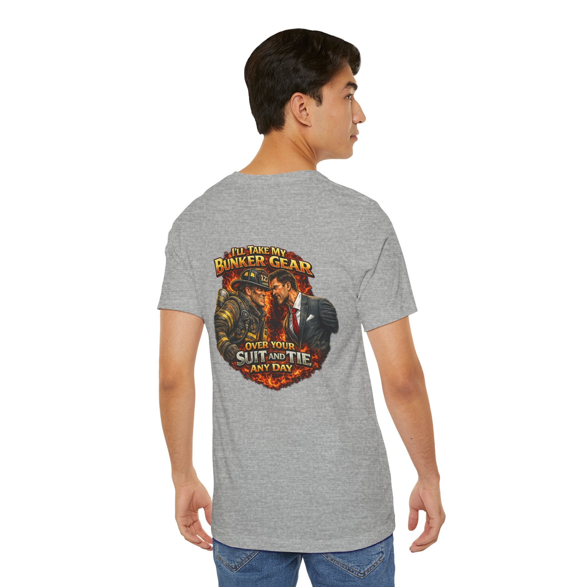 Bunker Gear vs Suit Tee — 'I'll Take My Bunker Gear Over Your Suit and Tie Any Day' Firefighter T‑Shirt