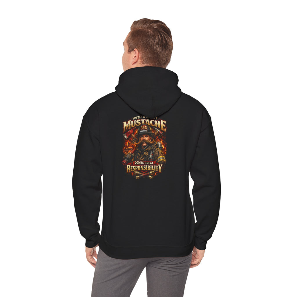 Hoodie - 'Mustache and Responsibility' Vintage Biker Fire Graphic Hooded Sweatshirt
