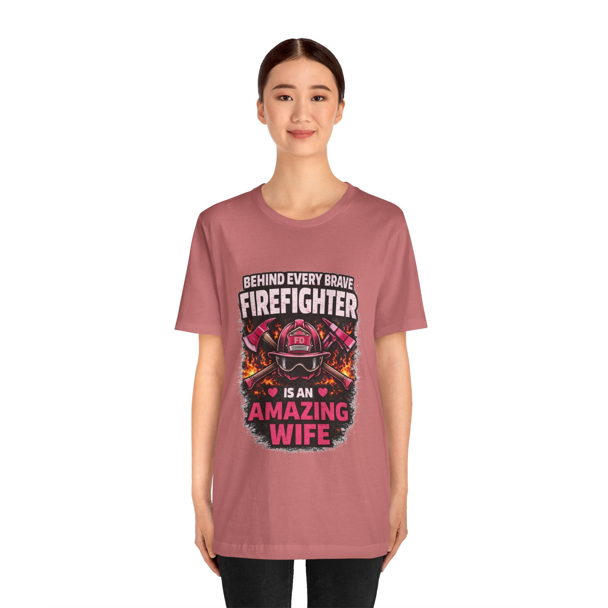Firefighter Wife T-Shirt – “Behind Every Brave Firefighter Is An Amazing Wife”