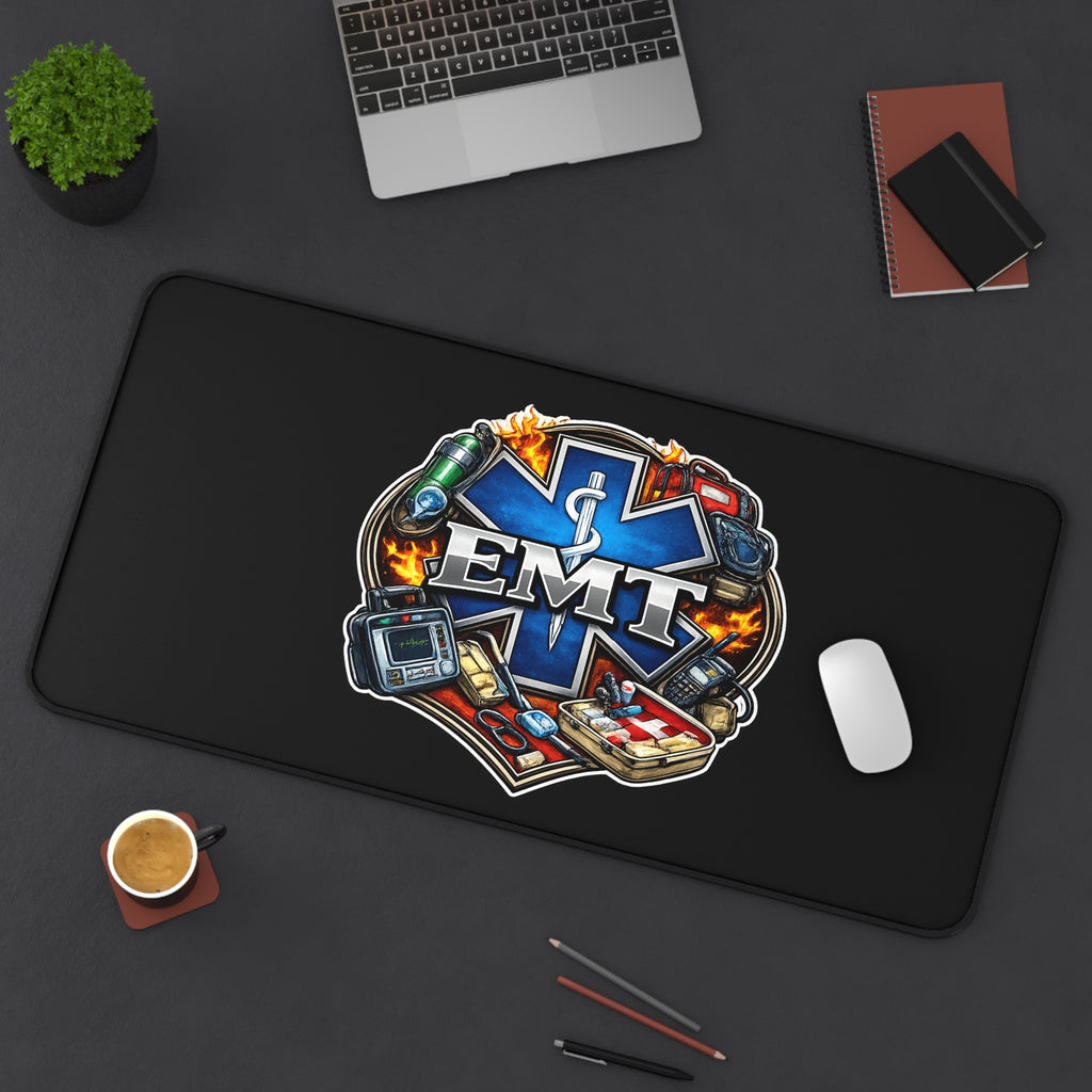 EMT Medic Desk Mat — Emergency Medical Technician Logo Mouse Pad