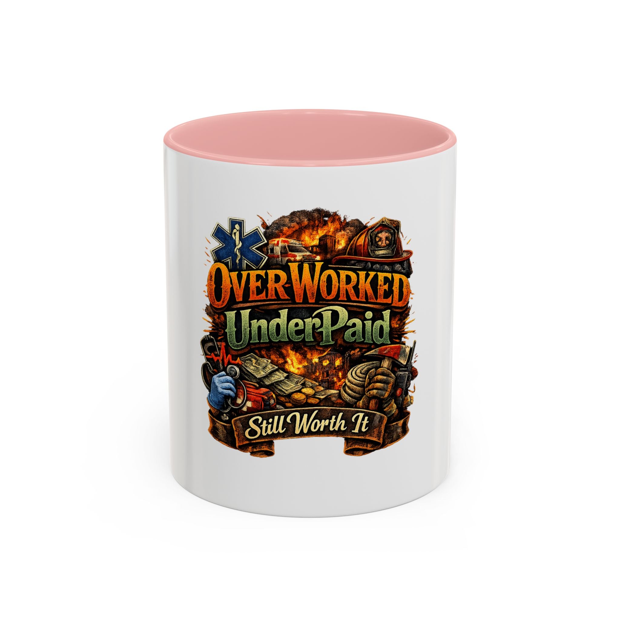 Overworked Underpaid Coffee Mug – "Still Worth It" Rustic Gift for Workers
